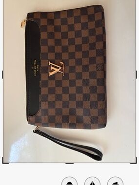 Brown Damier Ebene Canvas Wristlet with Gold Hardware